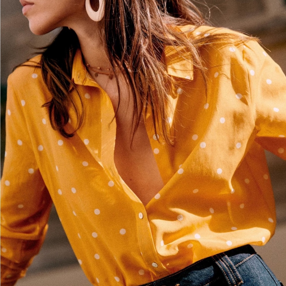 Sezane Yellow Polka Dot Button Down Shirt